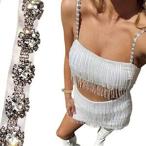 NWT Show Me Your MuMu Swift Fringe Top in White Beaded Fringe Size Small